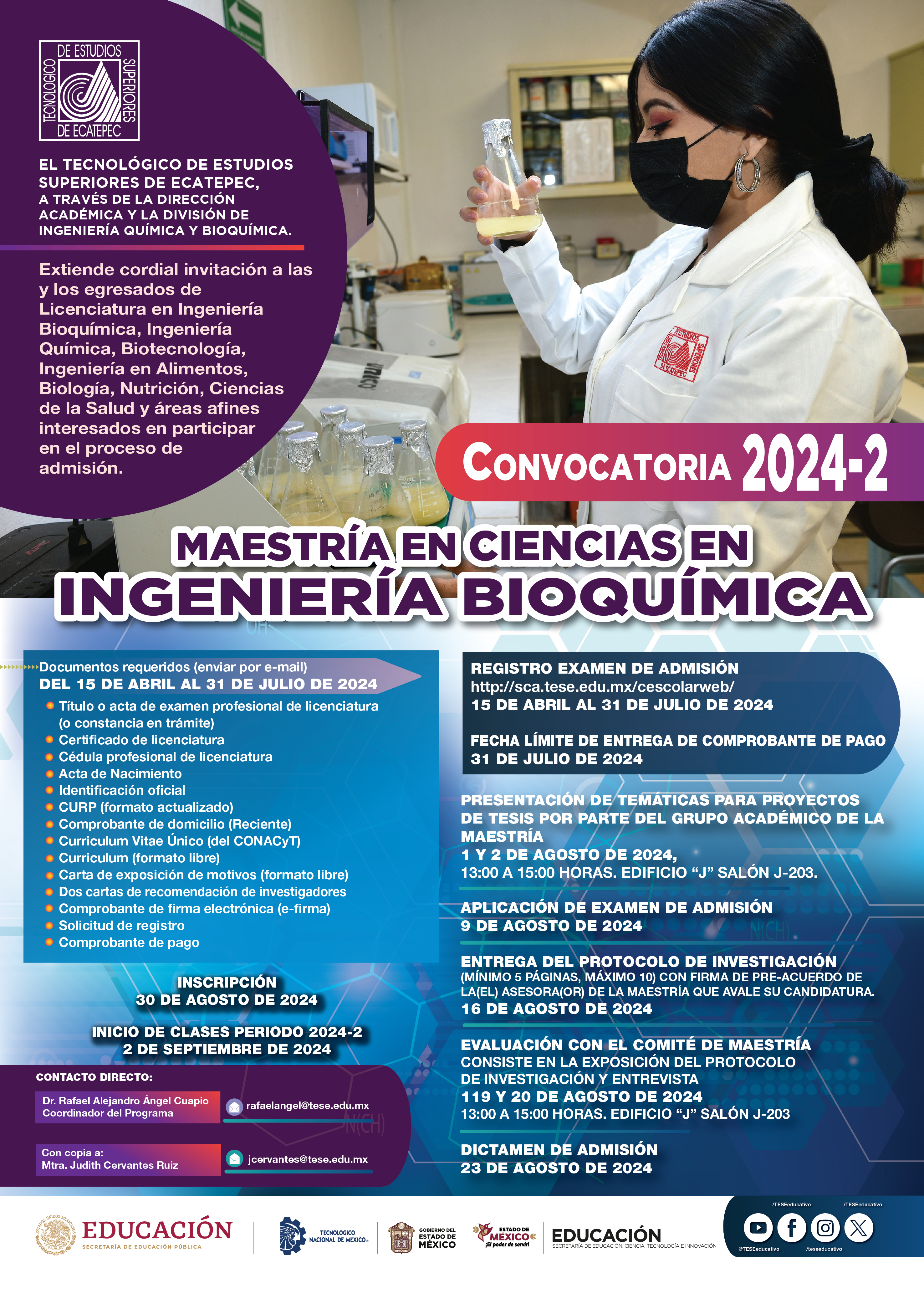 Convocatoria Maestría en Ciencias Ingeniería Bioquimica 2024-2